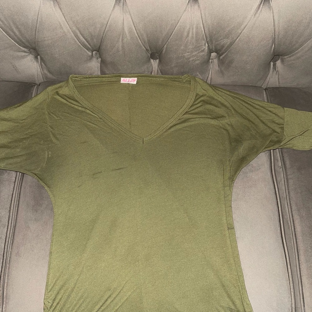 Lime Green v neck short sleeve blouse